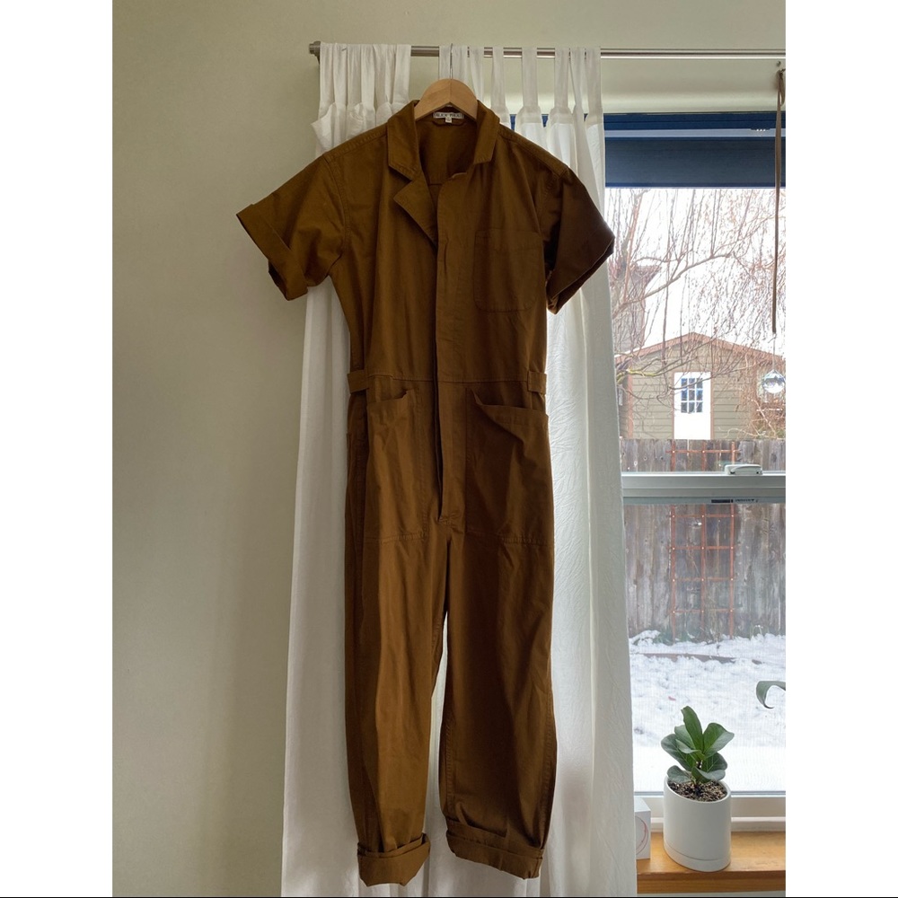 ALEX MILL The Standard Short Sleeve Jumpsuit in Golden Khaki